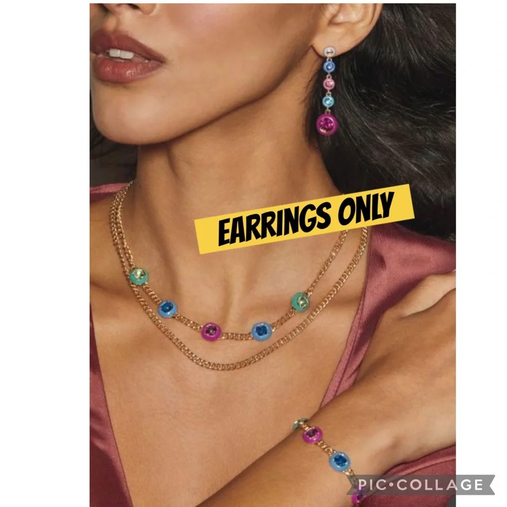 Avon Studio 1886 Enamel Earrings NEW postback dangle drops pink aqua blue - Picture 8 of 9